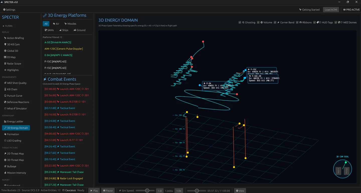 Specter's 3D energy domain graph showing how an aircraft traded speed and altitude during an engagement.