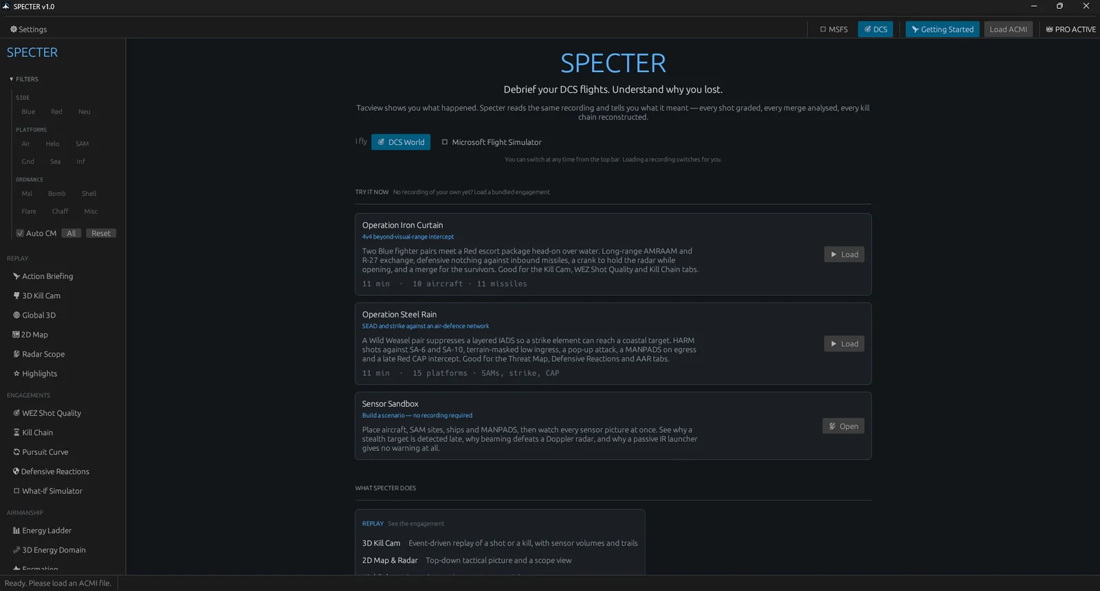 Specter's Getting Started page, the first screen the user guide covers.
