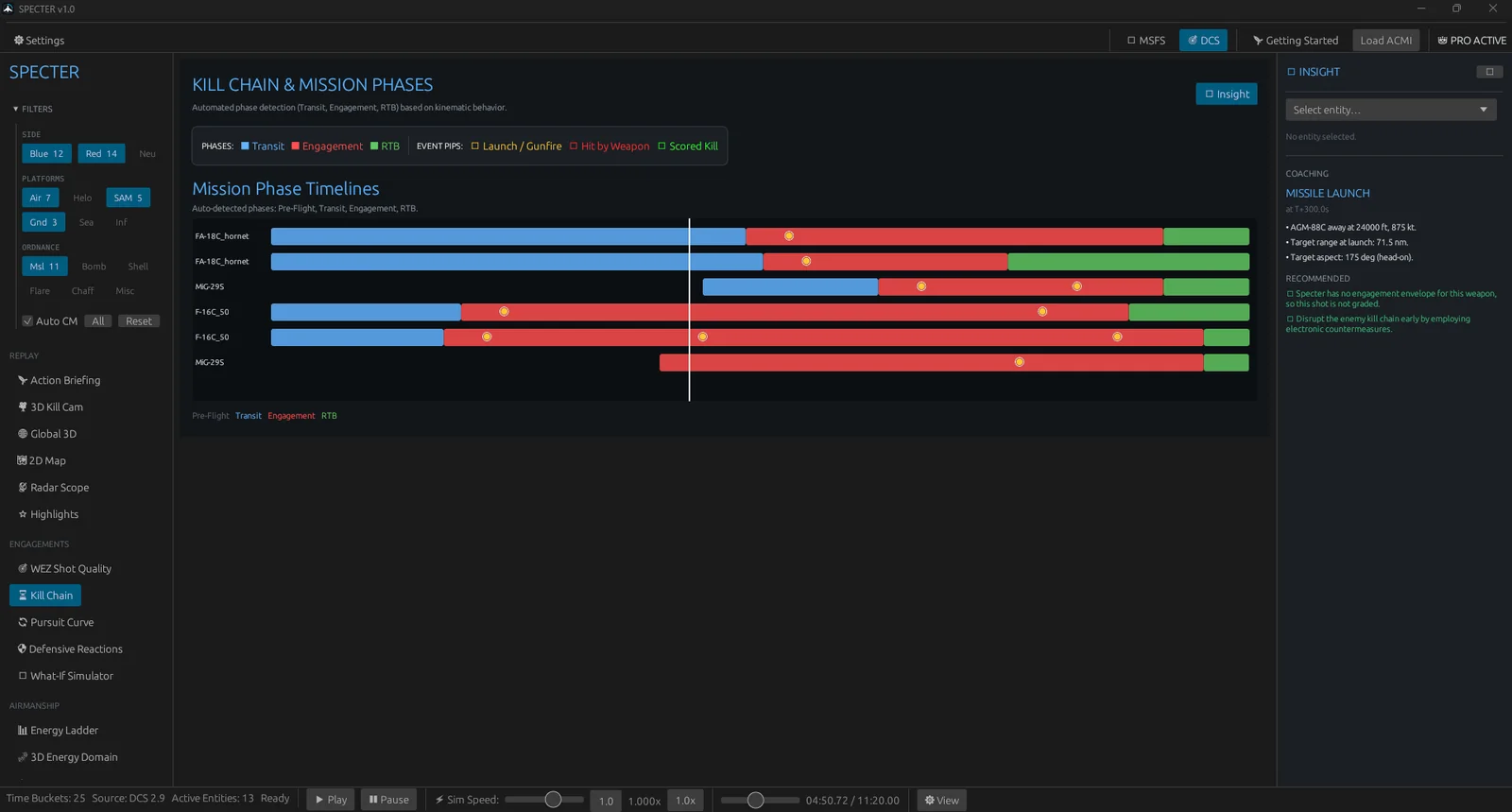 Specter's Kill Chain timeline, one of the screens covered in the walkthrough.